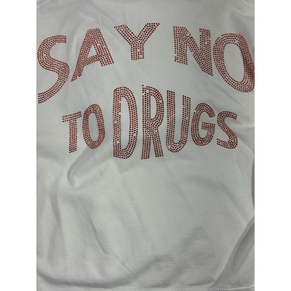 Ton Nuit Say No To Drugs Hoodie M Beige Rhinestone Graphic Stars Distressed - Picture 7 of 7